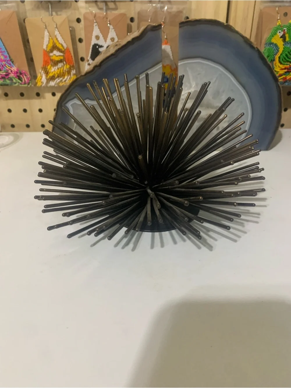 Metal Sea Urchin Sculpture - Dark Bronze Decorative Accent